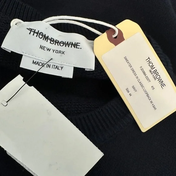 Thom Browne NAVY CLASSIC LOOPBACK TONAL 4-BAR CREWNECK SWEATER DRESS - Picture 11 of 14